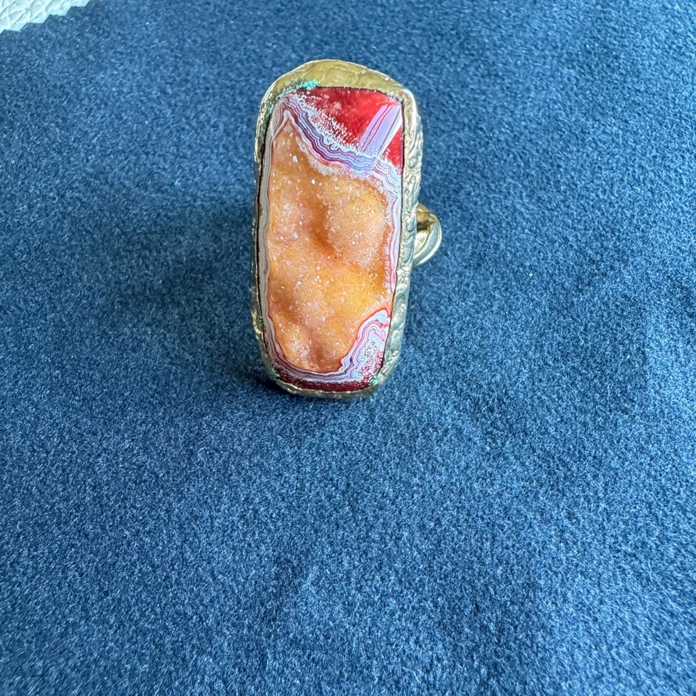 Red Orange Druzy Agate Geode Fashion Ring